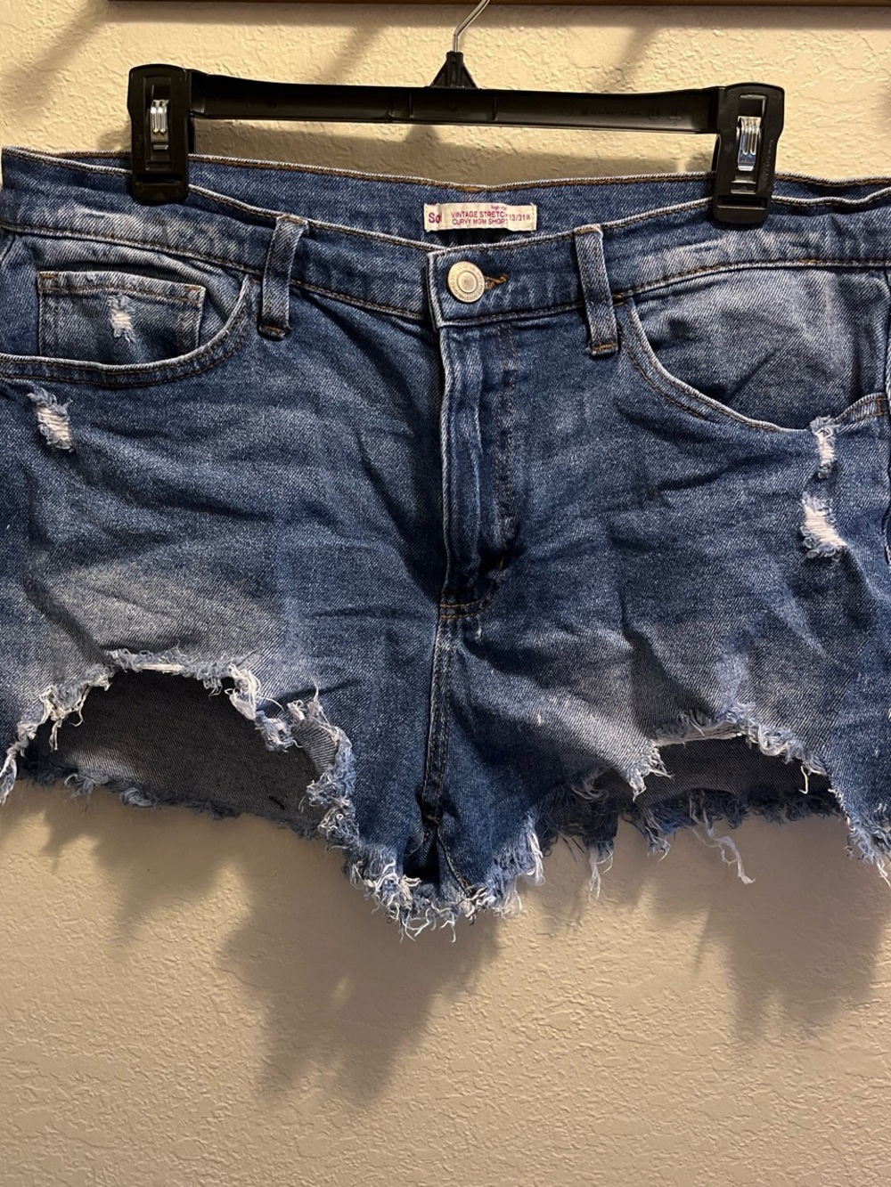 SO Distressed Denim Cutoff Shorts - Blue Wash/Black
